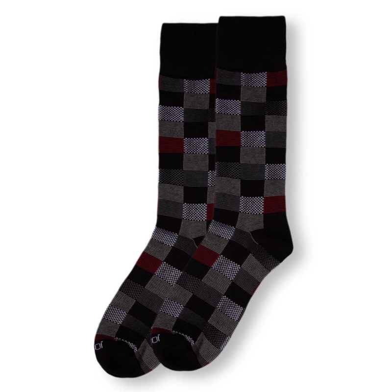 MeMoi Men's Checkerboard Plaid Rayon Dress Crew Socks Black 10-13