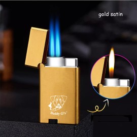 The Vintage Lighter Dual Burner Refillable Butane Lighter - Soft Flame and Jet Torch Lighter - Black Satin