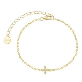 XENOX® Cross Bracelet – Women's Bracelet Made of High-Quality 925 Sterling Silver with Cross Pendant and Zirconia Stones, Sterling Silver, Cubic Zirconia