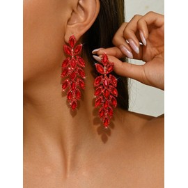 Rhinestone Statement Earrings Red Crystal Dangle Earrings Long Crystal Chandelier Bridal Earrings for Wedding Party Valentine's Day Gift