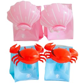 Arm Floaties for Kids - Cute Cartoon Pool Arm Floaties Armbands Inflatable Swim Floaty PVC Arm Floats for Kids 3-5-6-12 Years (Shell+Crab)