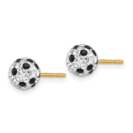 14K Solid Yellow Gold Black White Rhinestone Crystals 6mm Stud Earrings
