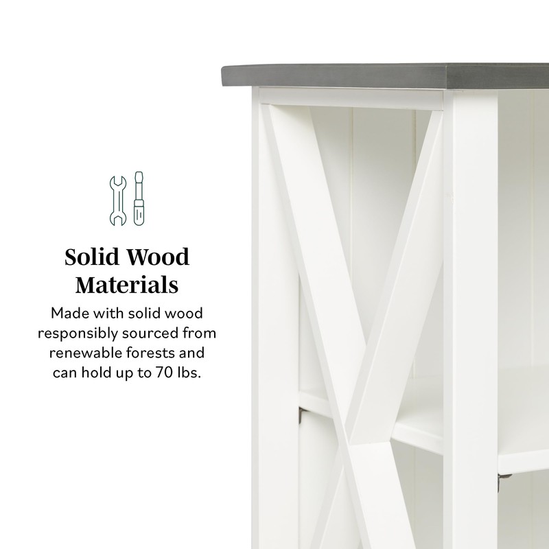 Walker Edison Solid Wood Farmhouse Storage Console, 30 Inch, White/Grey