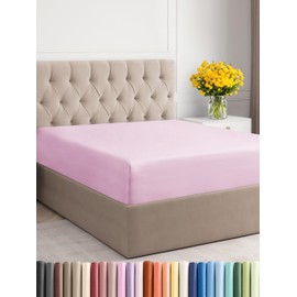 Queen Size Fitted Bed Sheet - Hotel Luxury Single Fitted Sheet Only - Fits Mattress Up to 16 - Extra Soft, Wrinkle Free, Breathable - Bottom Fitted Sheet - Light Pink Single Fitted Sheet Only