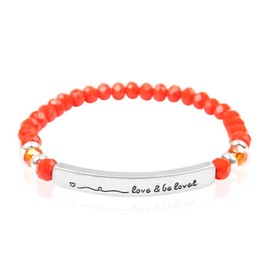 RIAH FASHION Inspiration Engraved Bar Sparkly Crystal Bead Bracelet - Religious Message Stretch Strand Cuff Bangle Blessed, Lord, Amazing Grace, Philippians, Heart (Love and Be Loved - Red)