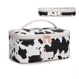 Montana West X Wrangler Travel Makeup Bag 2pcs Set Large Cosmetic Bag with Makeup Brush Holder Portable Make Up Organizer Cute Toiletry Bag with Divider and Handle for Women