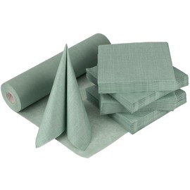 100%Mosel Eucalyptus Green Table Decoration Set - 40-80 Guests - Table Runner & Napkins for Christening, Communion, Confirmation, Wedding & Birthday - Practical Decoration Set for Special Occasions