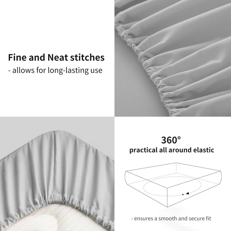 RUIKASI Double Fitted Sheet Deep - Light Grey Bottom Sheet