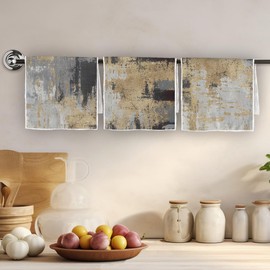 TNUW Grey Brown Black Abstract Art Painting Kitchen Towels 16X24In Set of 3, Abstract Art Hand Towels for Kitchen Bathroom, Oil Painting Decorative Hand Dish Cloths for Modern Kitchen Bathroom Decor