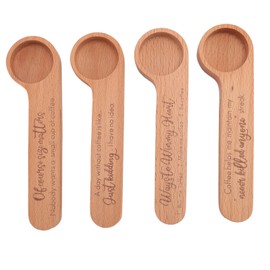 4pcs Wooden Coffee Scoop Bag Clip Multifunctional Coffee Measuring Scoop Spoon with Bag Clip for Coffee Beans Ground Beans