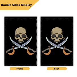 Pirate Jolly Roger Garden Flag Double Sided Yard Flags with Crossed Bones Black, 12 x 18 Inch