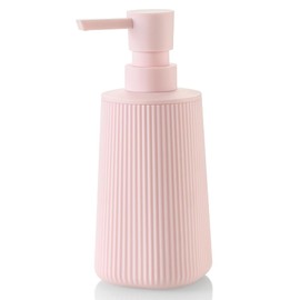 Small Soap Dispenser for Bathroom and Kitchen, Modern Farmhouse Striped Style Plastic Hand Soap Dish Soap Dispenser with Pump Matte Pink for Girls