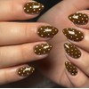SXVME Uñas postizas marrones almendradas, 30 uñas postizas cortas con