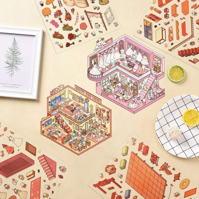 4 Set Wedding Theme 3D Sticker Scene 3D House Stickers