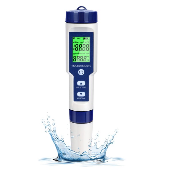Cuteefun Digital PH Meter, 5 in 1 Water Quality Tester