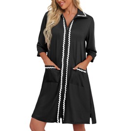 Ekouaer Women Zipper Robe Lightweight House Coat Zipper Front Short Bathrobes Soft Nightgown with Pockets