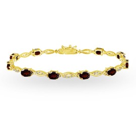 B. BRILLIANT Yellow Gold Flashed Sterling Silver Garnet and White Topaz Oval-Cut Swirl Tennis Bracelet