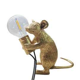NorDiem Modern Cute Art Mouse Table Lamp Children's Bedside Gift Mini Mouse Lamp LED Resin Animal Small Mice Desk Lights (Gold Sitting)