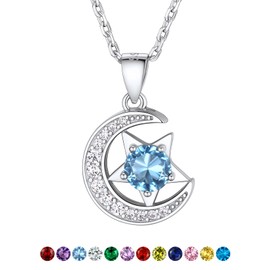Suplight Dainty Birthstone Pendant Necklace for Women, 925 Sterling Silver Necklaces Aquamarine Necklace Crystal Birthstone Trendy March