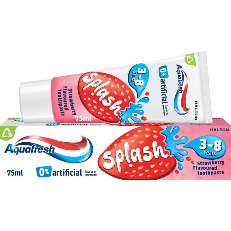 Aquafresh Splash 3-8 Years Strawberry Flavoured Children's Toothpaste, 6 Tubes,