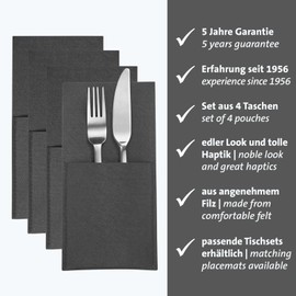 Westmark Cozy Cutlery Bags - Set of 4 Cutlery Holders, Elegant Cutlery Covers for Table Decoration, Ideal for Dining Table Home or Catering - Polyester, Anthracite
