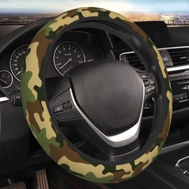Military Army Green Camo Elastic Steering Wheel Cover Universal 15 Inch
