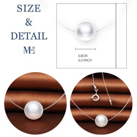 MicLee Women's girl's Pearl Necklace pendant, 925 Sterling Silver necklace, beautiful pearl Choker necklace, simple pearl pendant, and transparent fishing line, 40cm