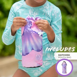 PRIS+SAND, Kids Beach Towel 30x60 Mermaid Pool Towels for Girls. Microfiber, Quick Dry, Lightweight & Sand Free. for Swim, Camping, Travel, Pool, Summer Camp, Purple