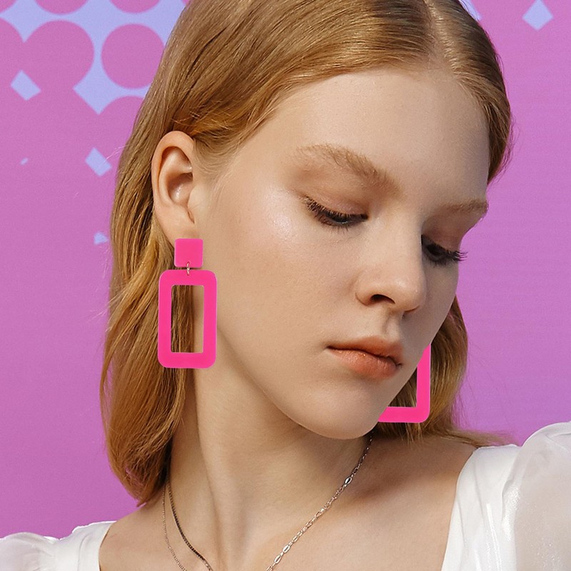 Just Follow Hot Pink Geometric Beaded Drop Dangle Hoop Earrings