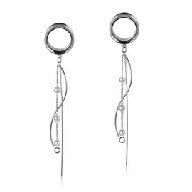 TBOSEN 1 Pair of Long Tassels Stainless Steel in Simple Style Trumpet Tunnel Gauges Expander Piercing Fashion Gift 2g-1 Inch in 6 mm - 25 mm