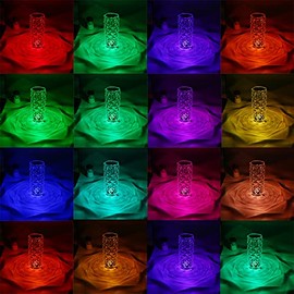 LED Crystal Bedside Table Lamp, Night Light, Rose Rays Crystal Diamond Table Lamp with Remote and Touch Control, Dimmable, USB Charging, 16 Colors Changing RGB for Bedroom, Living Room, Dresser Table