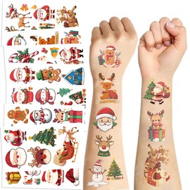 20Sheets Christmas Temporary Tattoos Kids Tattoos Temporary Tattoo Stickers Waterproof Fake Tattoos Party Tattoos Cute Children Tattoos Kids Fake Tattoos Animals Tattoos Cartoon Tattoos For Kids (ChristmasB)