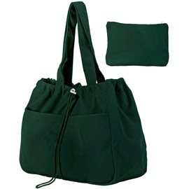 Gluckstar Women's Shopper Bag, Large Tote Bag, Corduroy Bag, Women's Shoulder Bag, Bag Bag, Plain Corduroy Bag, Fabric Bag, Cord Carry Bag, Large Handbag for School and Everyday Use, dark green