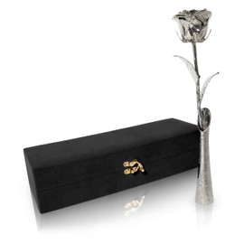 VonDelve Platinum Dipped Long Stem Real Rose, Natural Handpicked Genuine Flower Preserved as an Everlasting Keepsake for Wife, Mother or Best Friend, Birthday or Anniversary Platinium