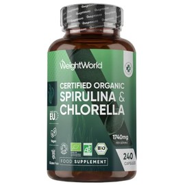 Organic Spirulina and Chlorella Capsules - 80 Days Supply - 240 Capsules