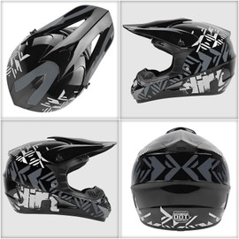 Youth Dirt Bike Helmets DOT Approved Fashion Kids Motocross, ATV, Off-Road, Four Wheelers, BMX Motorcycle Bike Helmets (Goggles Gloves Faceshield) (Grey, Medium)