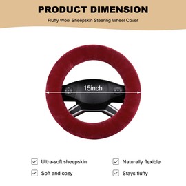 MUQIDA Fluffy Car Steering Wheel Cover, 15 Inch Soft Warm Plush Anti-Slip Furry Wheel Protector, Universal Fuzzy Comfortable Steering Wheel Covers for Winter, Car Accessories (Wine Red)