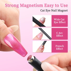 BQAN Cat Eye Nail Magnet Set, 3-Pcs Double-Head Strong Magnetic for CatEye Gel Polish, Create Stunning Magnetic Nail Designs with Ease