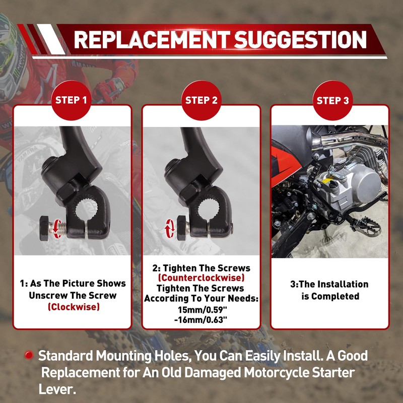WOOSTAR 15mm Kickstart Lever Pedal Replacement for 50cc 70cc 90cc
