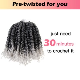 Niseyo 8 Inch Passion Twist Hair Pre-twisted 8 Packs Pre-looped Crochet Passion Twist Crochet Hair Short Braids (8Packs, TGrey/Ombre Grey)