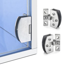 2 Pcs Glass Doors Hinge Cupboard Showcase Wine Cabinet Clamp Gate Hinges Without Drilling (Small)