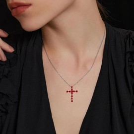 JZCOLOR Sterling Silver Cross Birthstone Necklace: Women Cross Month Stone Pendant Necklace With CZ Birthday Christmas Jewelry Gift (01-Jan)