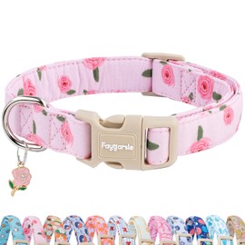 Faygarsle Pink Floral Dog Collar with Roses Pattern, Spring Summer Design for Small Medium Large Dogs XS