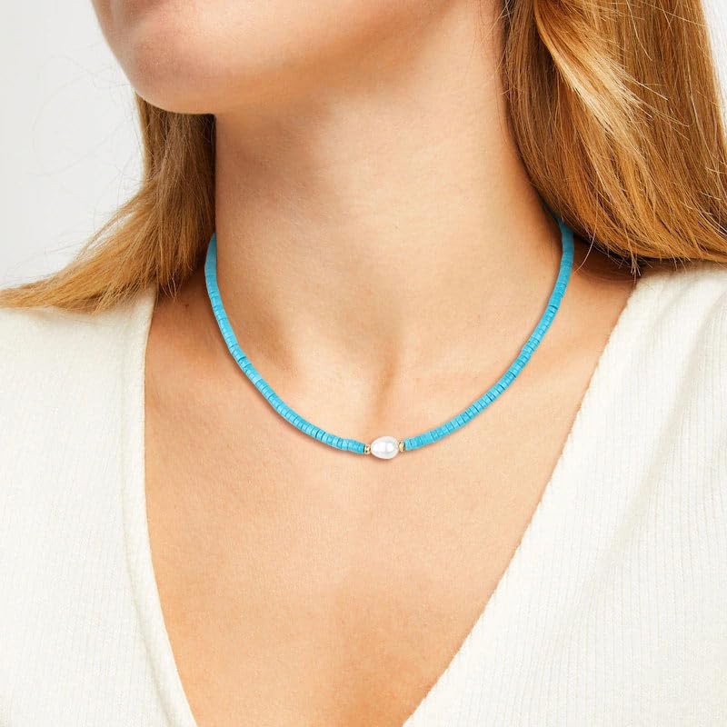 COAI Women's Freshwater Pearl Choker, Turquoise, Turquoise