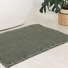 Anibedding Waffle Bathroom Mat 17"x24" - Washable Bath Floor Mat for Bathroom Modern - Non-Slip Bathmat Available in Green and Versatile for Kitchen, Laundry Room