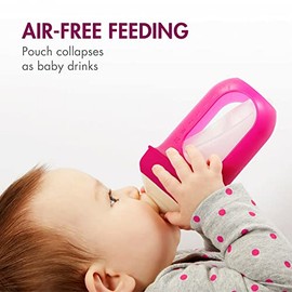 Boon Nursh Bottles - Silicone Baby Bottles Help Ease Colic Symptoms - Reusable Food-Grade Silicone Pouches with Polypropylene Shell - Medium Flow - 8 