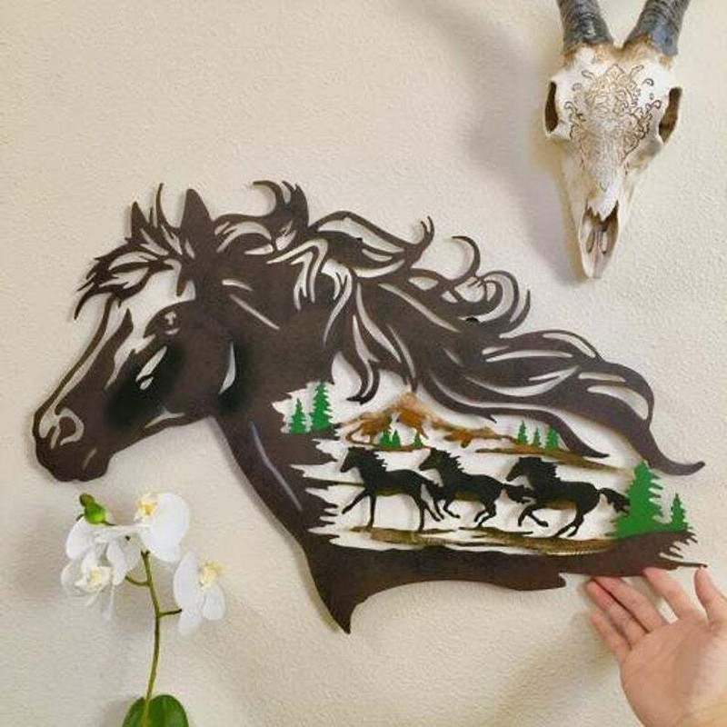 Metal Horse Silhouette Wall Art Decor Running Horses Animal Sculptures