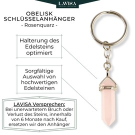 Obelisk Key Ring, Luxurious Gemstone Pendant with Gemstone of Your Choice, Each Stone is Unique, Healing Effect, Intense Colours, Elegant Setting, Perfect Gift, stainless steel,