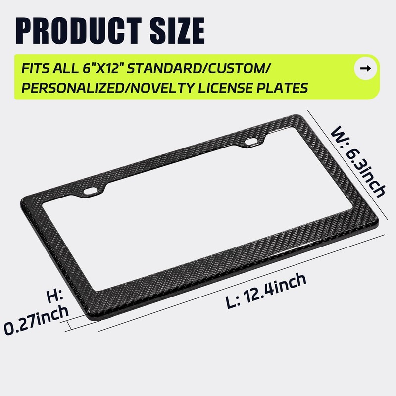 DCRCFIBER Real Carbon Fiber License Plate Frame, 100% Pure Carbon