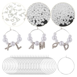 PaoShuTai 50 Sets Wine Glass Charms, Wine Charms for Stem Glasses, DIY Reusable Drink Markers for Weddings & Bachelorette with Alphabet Beads